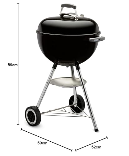 Weber Compact Kettle Barbacoa de carbón, superficie de la parrilla de Ø 47 cm, barbacoa con tapa y cuba esmaltadas en porcelana, soporte de tres patas y ruedas, rejilla cromada - Negro (1221004)