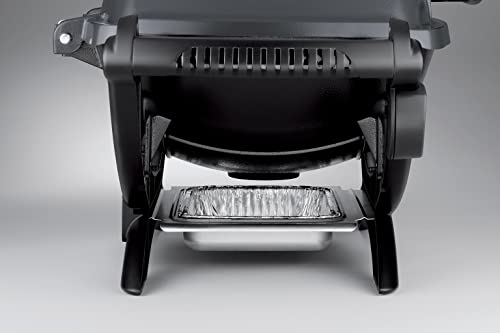 Weber Q1400 Barbacoa eléctrica, área de cocción de 43 x 32 cm, portátil, parrilla de hierro fundido esmaltado dividida en 2, tapa y cuba de aluminio fundido - Gris Oscuro (52020053)