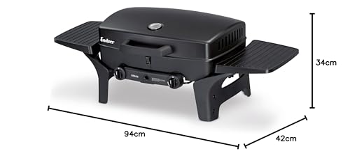 Enders Urban Barbacoa de gas portátil, barbacoa de sobremesa, Parrilla Gas 2 Quemadores con Tapa, Termómetro y Estantes Laterales Abatibles, BBQ Gas para camping jardín exterior, 30 mbar #209533