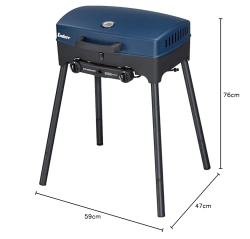 Enders Explorer Next Barbacoa gas para camping - Barbacoa de gas portátil para asar, cocinar y hornear - Barbacoa pequeña para balcón, jardín y terraza con 2 quemadores #210333
