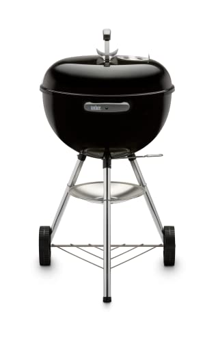 Weber Compact Kettle Barbacoa de carbón, superficie de la parrilla de Ø 47 cm, barbacoa con tapa y cuba esmaltadas en porcelana, soporte de tres patas y ruedas, rejilla cromada - Negro (1221004)