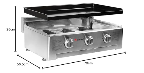 FireFriend BQ-6395 Parrilla de Gas, Tres quemadores, Acero Inoxidable, Negro, 56.5 x 28 x 78 cm