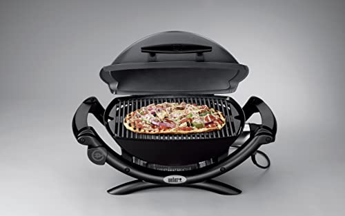 Weber Q1400 Barbacoa eléctrica, área de cocción de 43 x 32 cm, portátil, parrilla de hierro fundido esmaltado dividida en 2, tapa y cuba de aluminio fundido - Gris Oscuro (52020053)