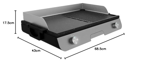 Cecotec Barbacoa Eléctrica de Sobremesa PerfectRoast 3000 Inox. 3000 W, Superficie de cocinado Mixta, Revestimiento Antiadherente Rockstone, Termostato regulable, Bandeja recogegrasas