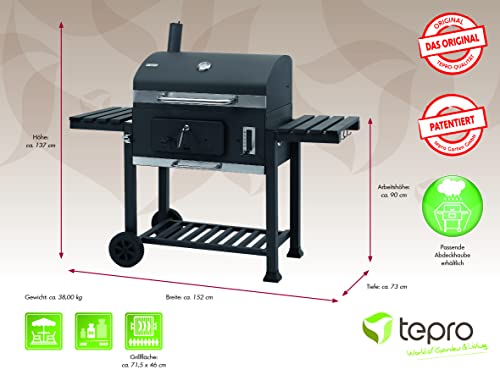 Tepro Grillwagen Toronto XXL-Barbacoa de carbón Vegetal, Antracita y Acero Inoxidable, 90 cm