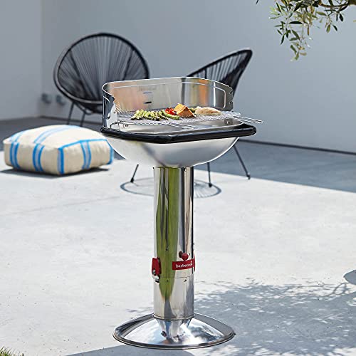 Barbecook Loewy 55 SST Barbacoa de Carbon, parilla Barbacoa con Altura Regulable de 3 Niveles, con cenicero y Parabrisas, en Acero Inoxidable, 56x34x100cm
