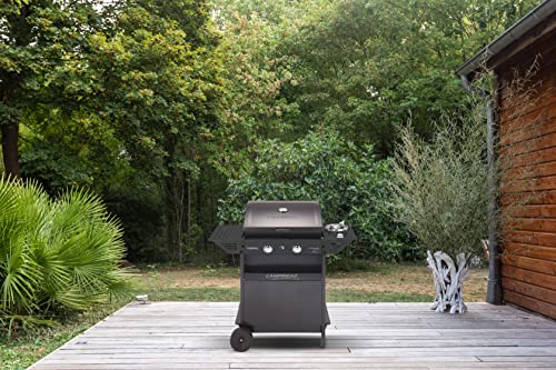 Campingaz Xpert 200 LS Plus Rocky Barbacoa Gas Piedra Volcanica, Parrilla Gas con 2 Quemadores Compactos, 8.2 KW de Potencia, 2 Parrillas de Hierro Fundido, 2 Mesas Laterales y Carro de Acero