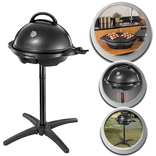 George Foreman Grill - Parrilla Eléctrica, Barbacoa Interior y Exterior, 15 Raciones, Bandeja de Goteo Extraíble, Revestimiento Antiadherente, Incluye Tapa, 2400 W, 5 Temperaturas, Negro - 22460-56