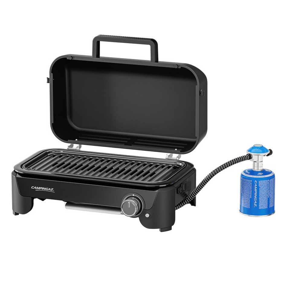 Campingaz Barbacoa de gas Tour & Grill CV Plus | Se puede usar como barbacoa de mesa o de pie | Barbacoa portátil con tapa y patas desmontables | Para acampada, balcón y terraza | 2400 W
