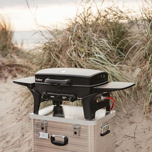 Enders Urban Barbacoa de gas portátil, barbacoa de sobremesa, Parrilla Gas 2 Quemadores con Tapa, Termómetro y Estantes Laterales Abatibles, BBQ Gas para camping jardín exterior, 30 mbar #209533