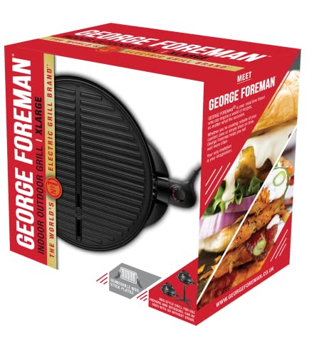 George Foreman Grill - Parrilla Eléctrica, Barbacoa Interior y Exterior, 15 Raciones, Bandeja de Goteo Extraíble, Revestimiento Antiadherente, Incluye Tapa, 2400 W, 5 Temperaturas, Negro - 22460-56