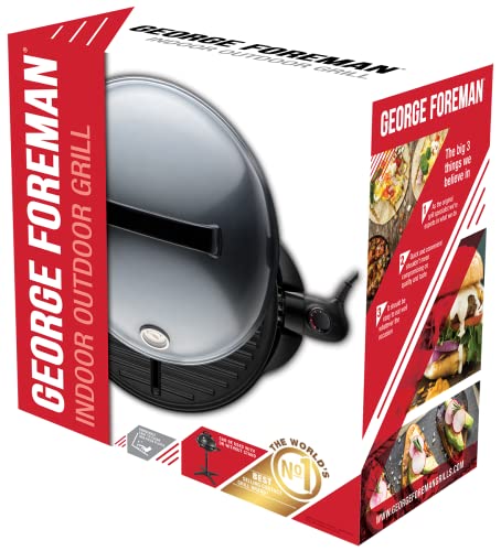 George Foreman Grill - Parrilla Eléctrica, Barbacoa Interior y Exterior, 15 Raciones, Bandeja de Goteo Extraíble, Revestimiento Antiadherente, Incluye Tapa, 2400 W, 5 Temperaturas, Negro - 22460-56