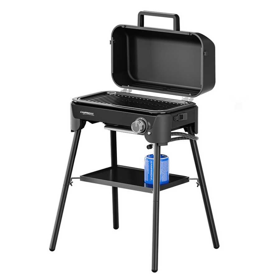 Campingaz Barbacoa de gas Tour & Grill CV Plus | Se puede usar como barbacoa de mesa o de pie | Barbacoa portátil con tapa y patas desmontables | Para acampada, balcón y terraza | 2400 W