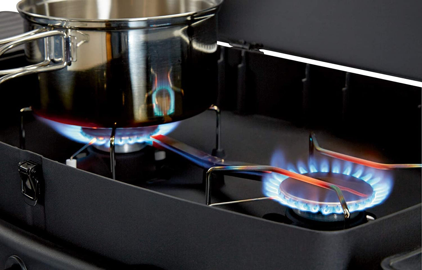 Enders Urban Barbacoa de gas portátil, barbacoa de sobremesa, Parrilla Gas 2 Quemadores con Tapa, Termómetro y Estantes Laterales Abatibles, BBQ Gas para camping jardín exterior, 30 mbar #209533