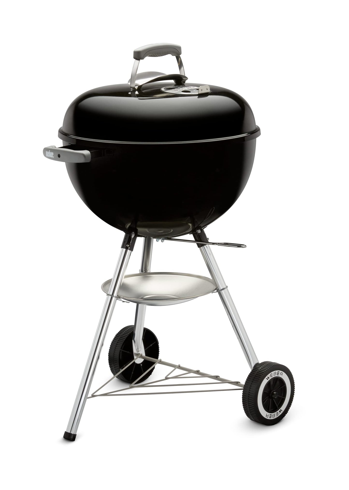 Weber Compact Kettle Barbacoa de carbón, superficie de la parrilla de Ø 47 cm, barbacoa con tapa y cuba esmaltadas en porcelana, soporte de tres patas y ruedas, rejilla cromada - Negro (1221004)