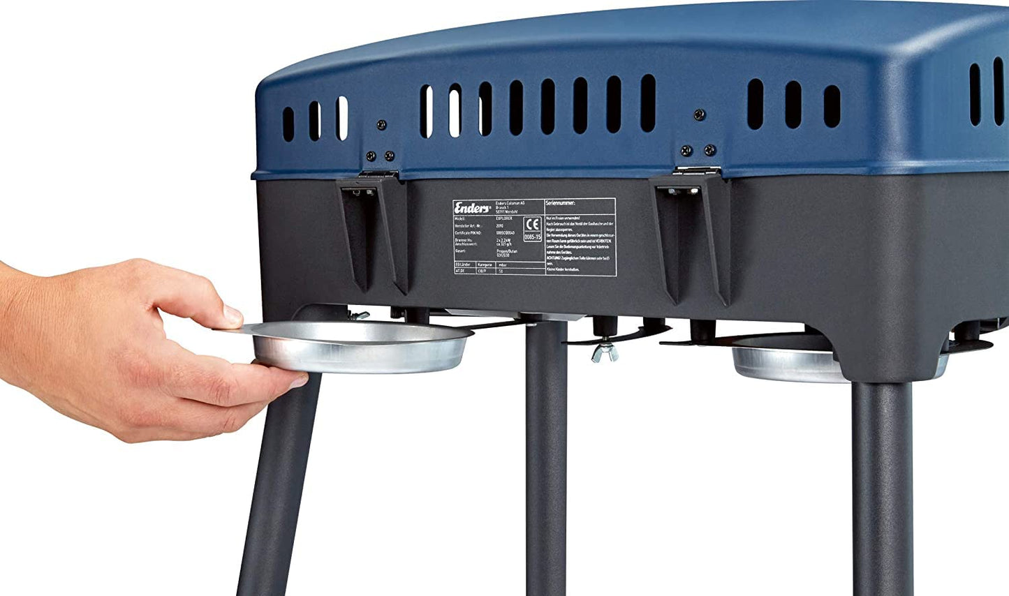 Enders Explorer Next Barbacoa gas para camping - Barbacoa de gas portátil para asar, cocinar y hornear - Barbacoa pequeña para balcón, jardín y terraza con 2 quemadores #210333