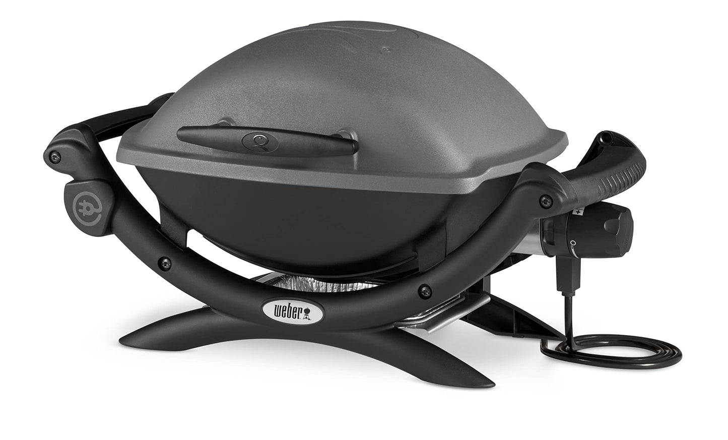 Weber Q1400 Barbacoa eléctrica, área de cocción de 43 x 32 cm, portátil, parrilla de hierro fundido esmaltado dividida en 2, tapa y cuba de aluminio fundido - Gris Oscuro (52020053)