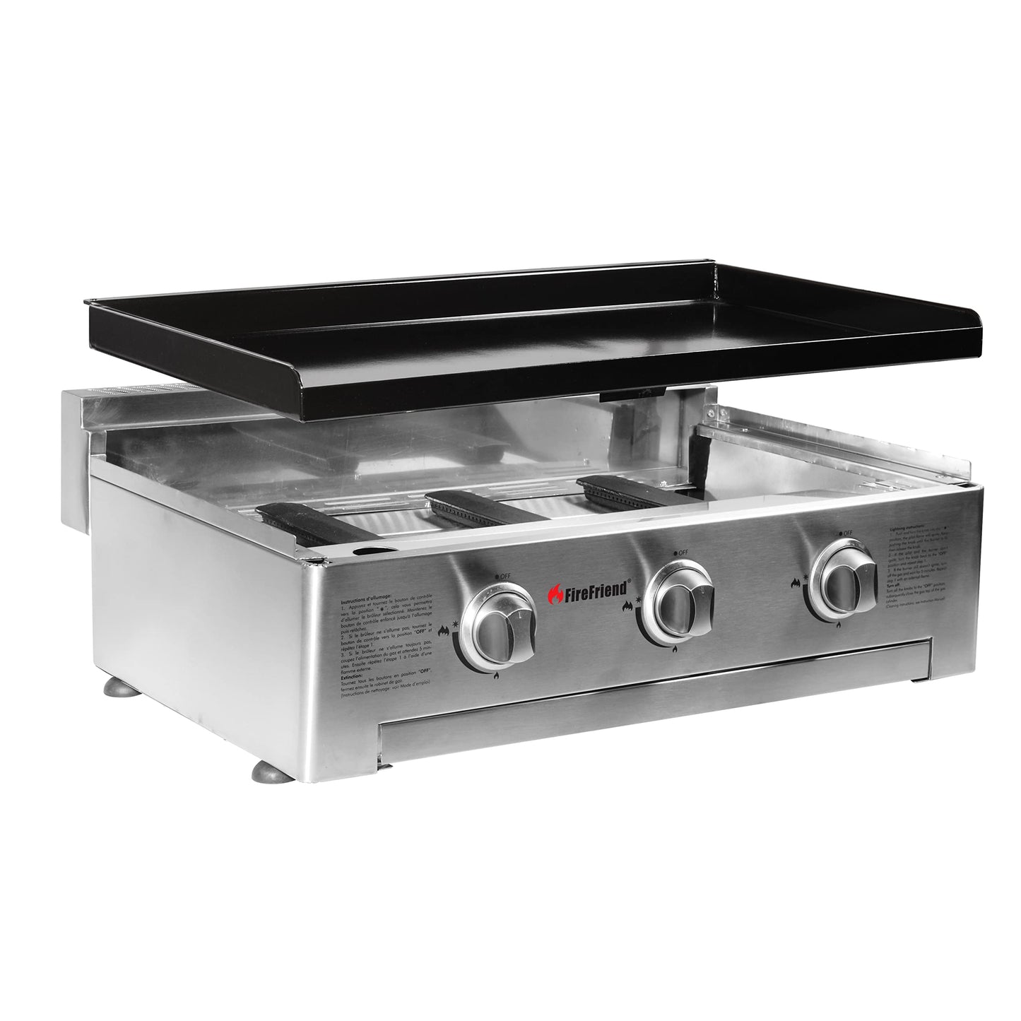 FireFriend BQ-6395 Parrilla de Gas, Tres quemadores, Acero Inoxidable, Negro, 56.5 x 28 x 78 cm