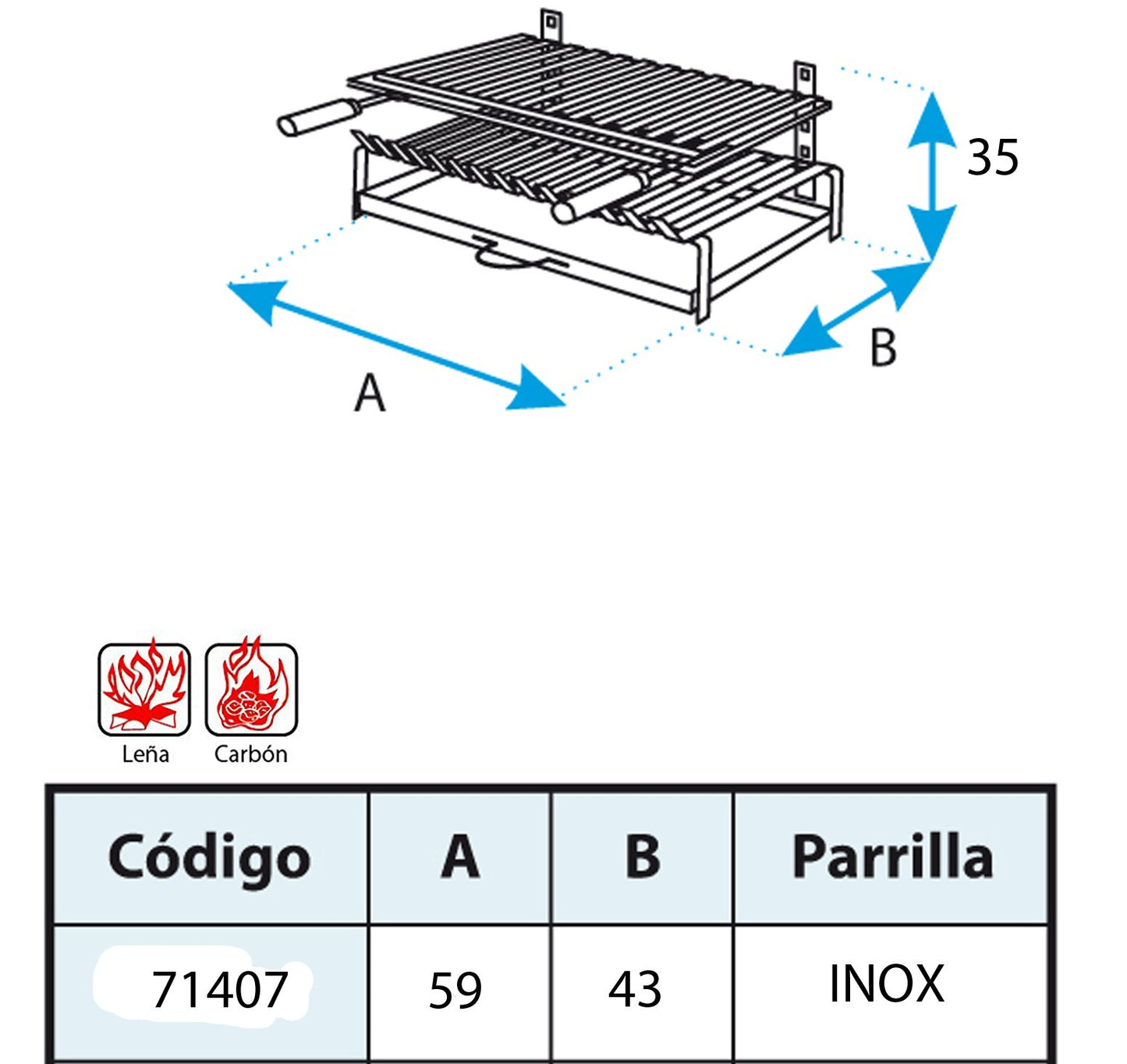 Imex El Zorro - Barbacoa con Parrilla Inoxidable 60x43 cm | Barbacoa de Carbón para Exterior | Ajuste de Altura y Cajón para Cenizas | con Ruedas para Fácil Transporte