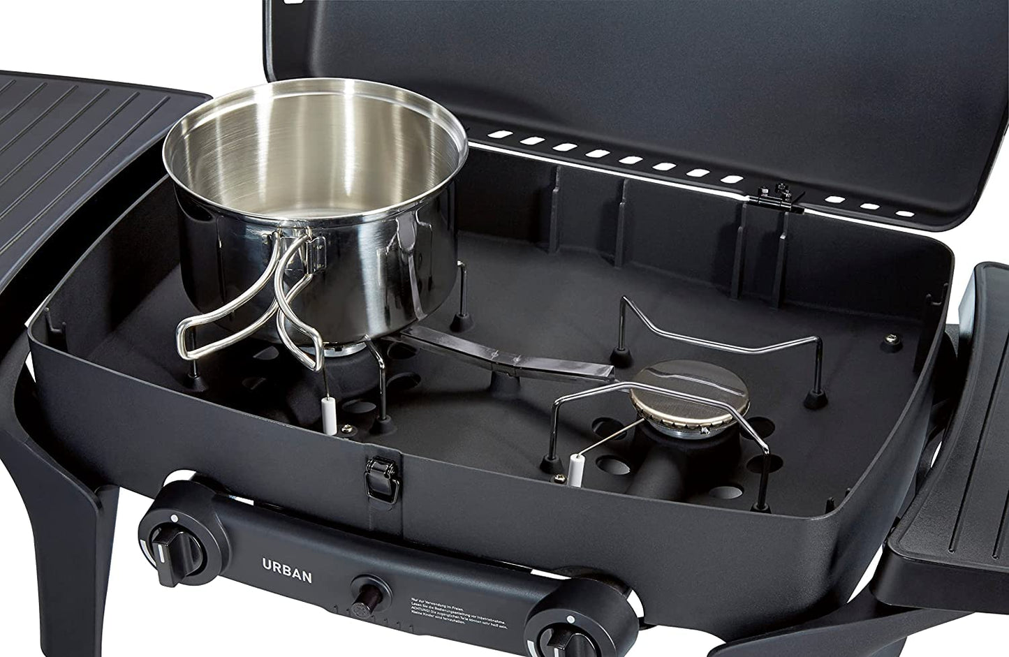 Enders Urban Barbacoa de gas portátil, barbacoa de sobremesa, Parrilla Gas 2 Quemadores con Tapa, Termómetro y Estantes Laterales Abatibles, BBQ Gas para camping jardín exterior, 30 mbar #209533