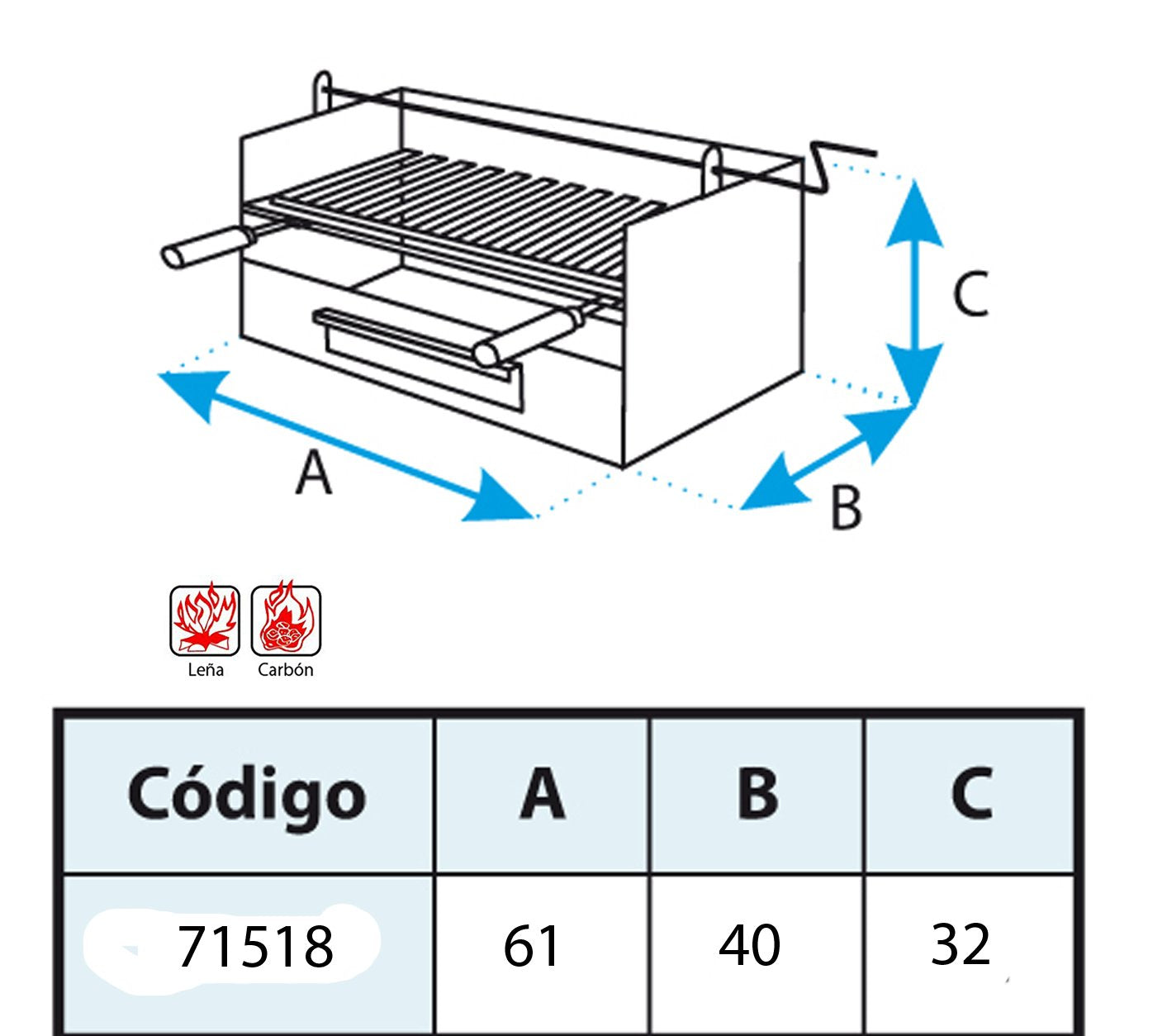 IMEX EL ZORRO 71518 - Cajón para Barbacoa con Elevador y Parrilla de INOX, 61 x 40 x 33 cm