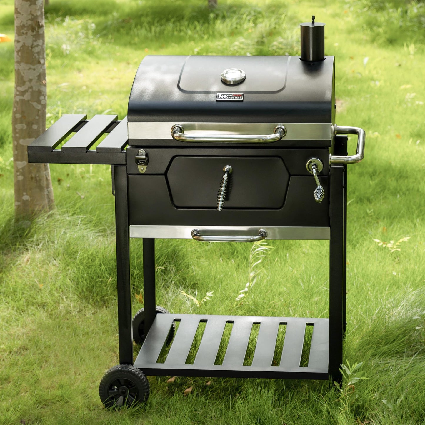 Royal Gourmet Barbacoa de carbón vegetal, barbacoa ahumadora, barbacoa de camping, carbón vegetal, exterior, parrilla de jardín, superficie de la parrilla, 59 x 42 cm, color negro