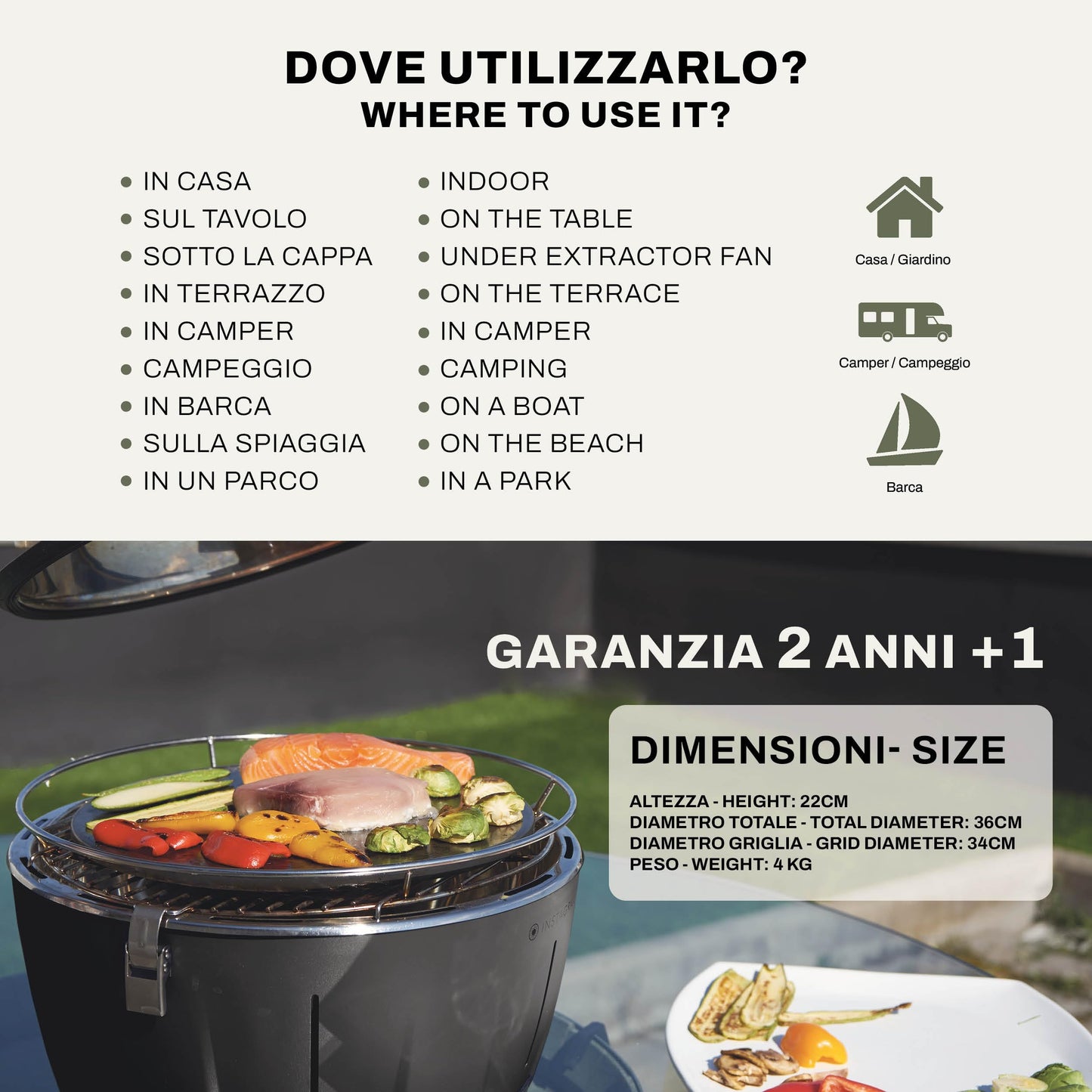 Barbacoa de mesa sin humo de carbón con batería recargable incluida. Diámetro 34 cm. Se enciende en 5 minutos (azul océano)