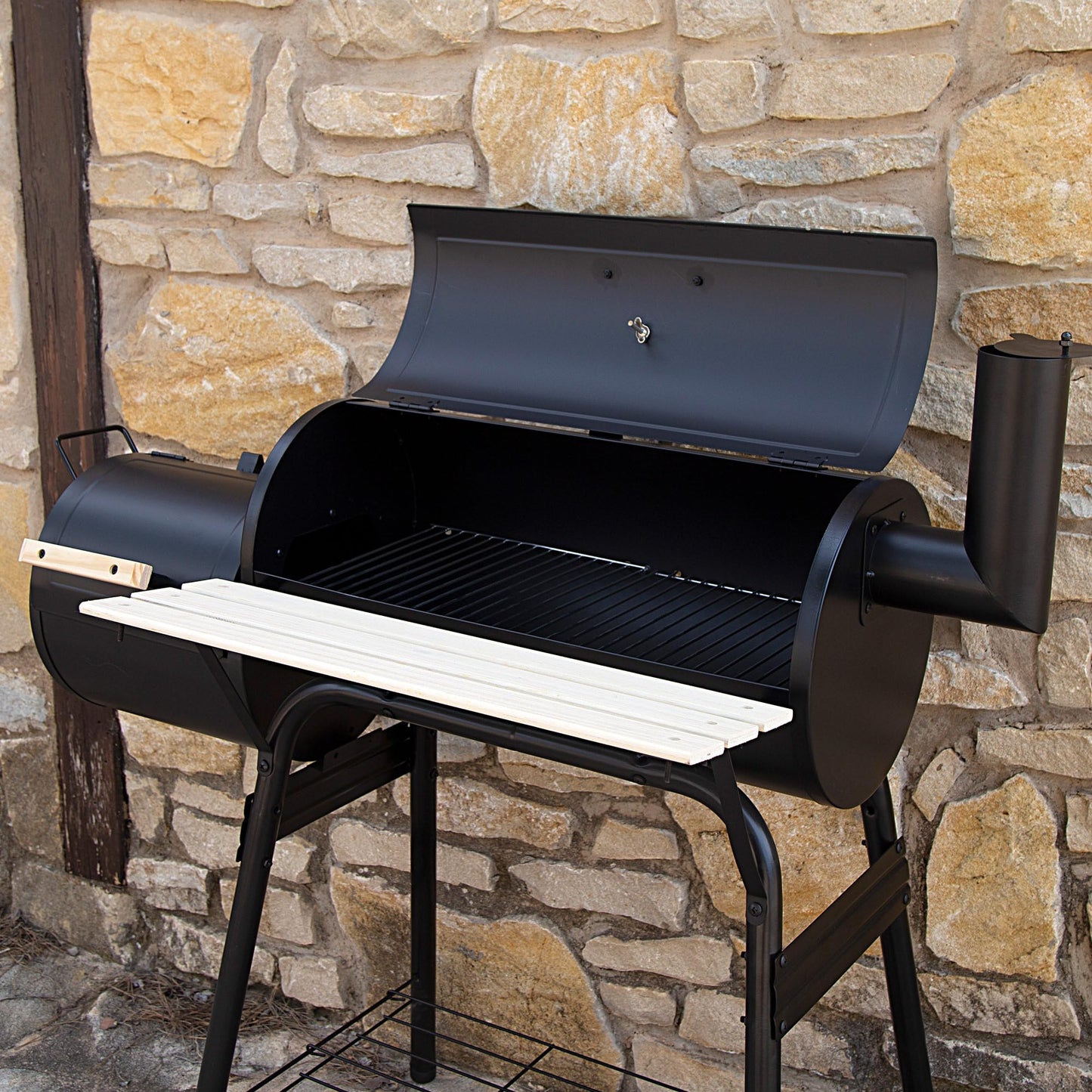 Aktive 52899 - Barbacoa de carbón con termómetro 116x61x106 cm | Incorpora sistema de ventilación y chimenea | 2 ruedas para fácil transporte | Concebida para barbacoas al exterior