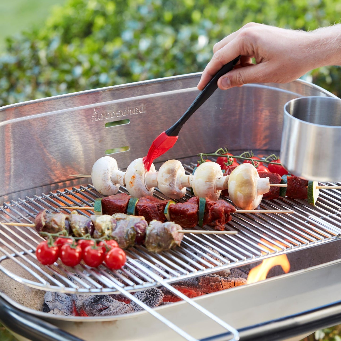 Barbecook Loewy 55 SST Barbacoa de Carbon, parilla Barbacoa con Altura Regulable de 3 Niveles, con cenicero y Parabrisas, en Acero Inoxidable, 56x34x100cm