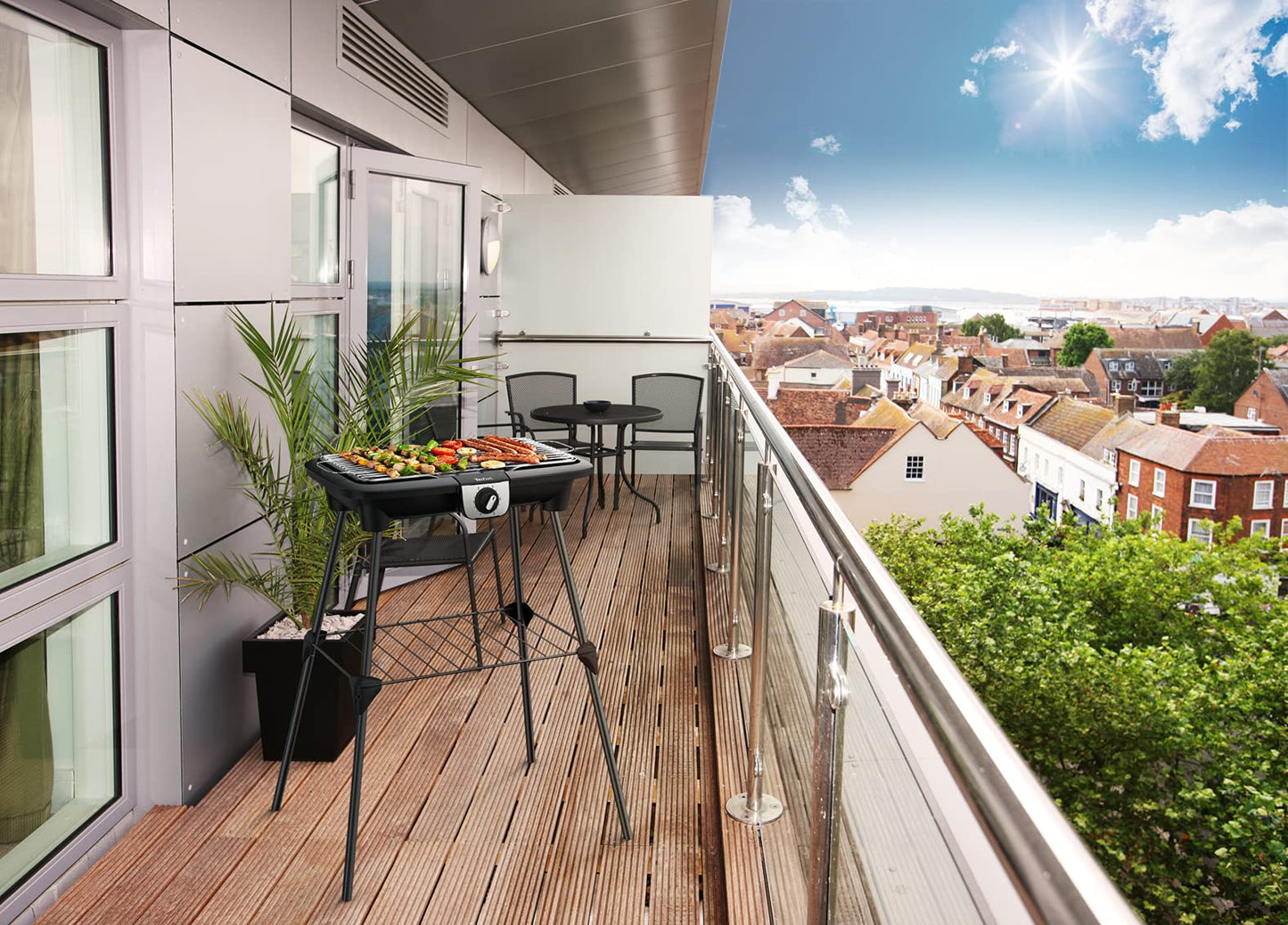 Tefal EasyGrill XXL Barbacoa eléctrica con pies, amplia superficie de cocción, 2500 W, termostato ajustable, cocina simultánea, uso interior y exterior, cortavientos BG921812