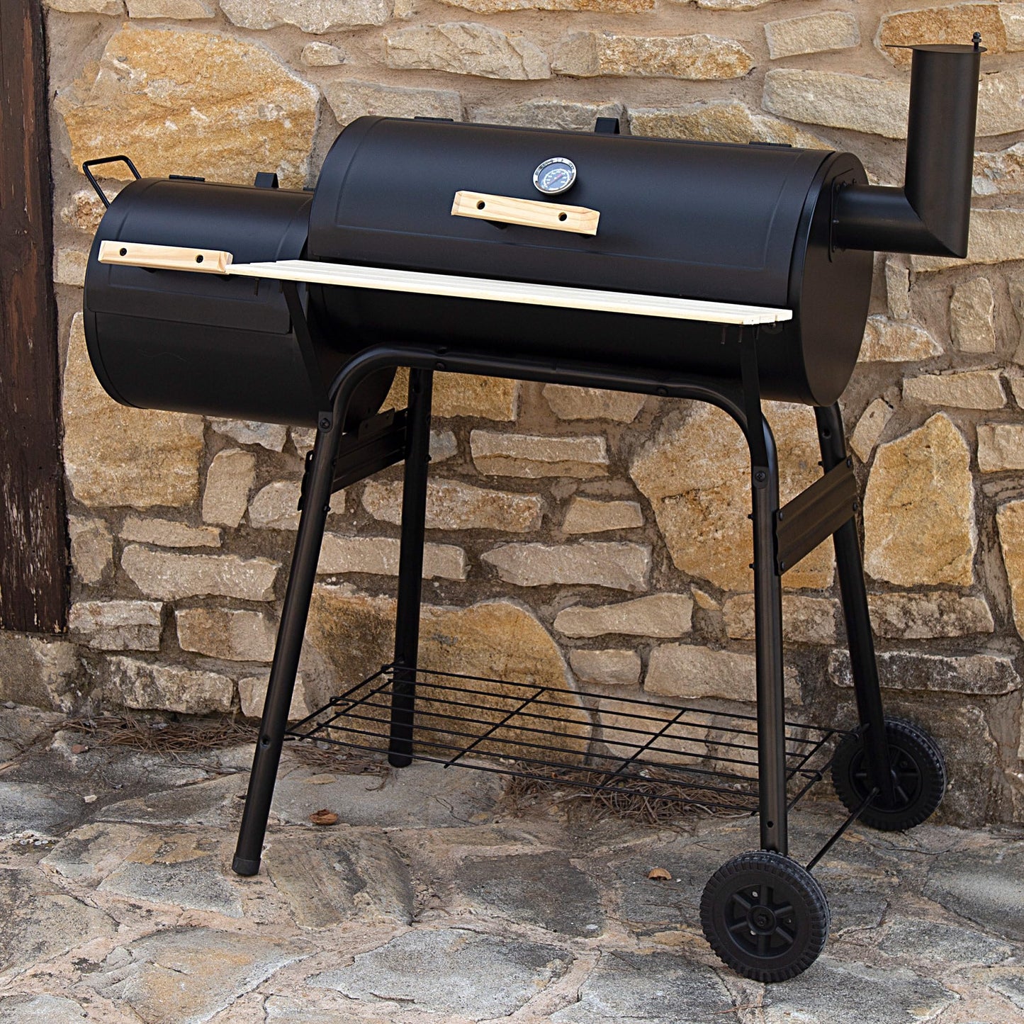 Aktive 52899 - Barbacoa de carbón con termómetro 116x61x106 cm | Incorpora sistema de ventilación y chimenea | 2 ruedas para fácil transporte | Concebida para barbacoas al exterior