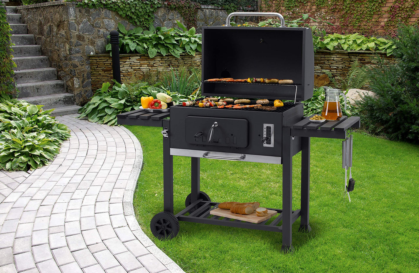 Tepro Grillwagen Toronto XXL-Barbacoa de carbón Vegetal, Antracita y Acero Inoxidable, 90 cm