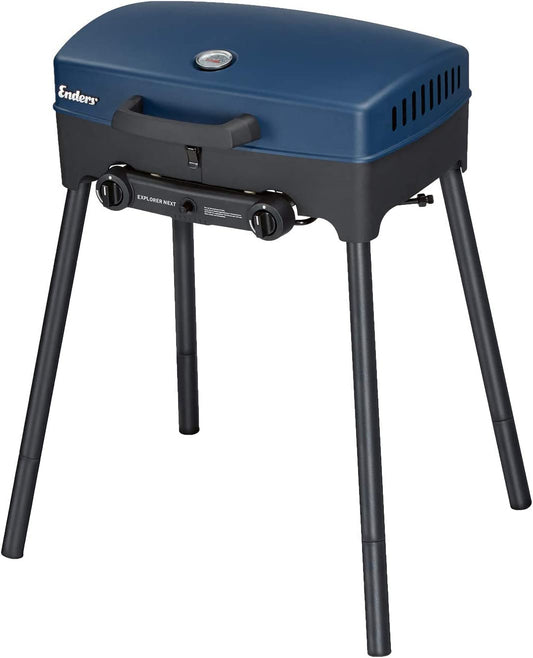 Enders Explorer Next Barbacoa gas para camping - Barbacoa de gas portátil para asar, cocinar y hornear - Barbacoa pequeña para balcón, jardín y terraza con 2 quemadores #210333