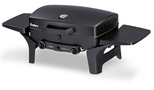 Enders Urban Barbacoa de gas portátil, barbacoa de sobremesa, Parrilla Gas 2 Quemadores con Tapa, Termómetro y Estantes Laterales Abatibles, BBQ Gas para camping jardín exterior, 30 mbar #209533