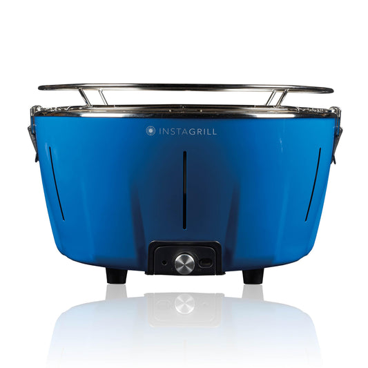 Barbacoa de mesa sin humo de carbón con batería recargable incluida. Diámetro 34 cm. Se enciende en 5 minutos (azul océano)